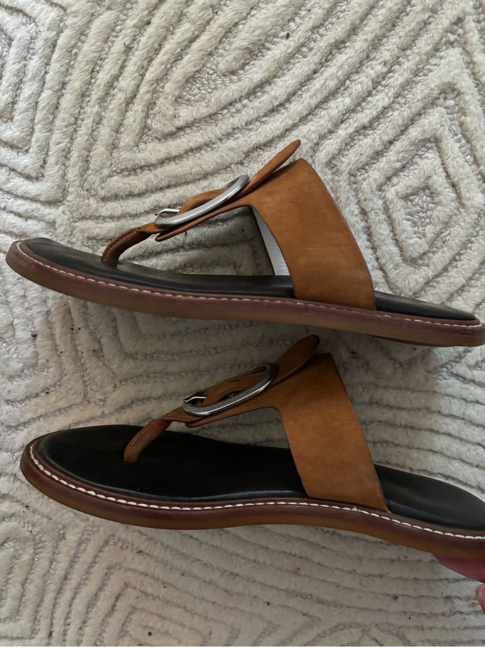 rag & bone Brown Leather Slide Sandals with Silver Buckle